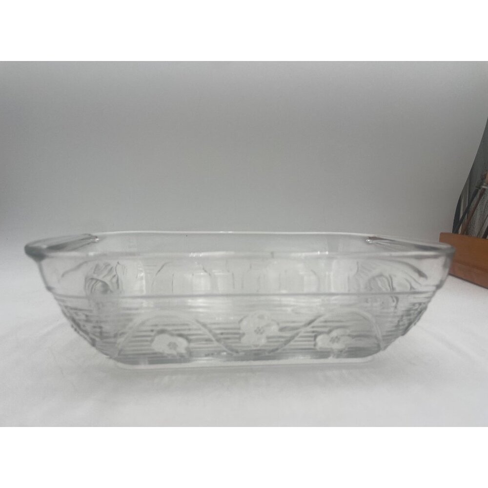 Clear Etched Glass Bread Tray With Floral Design 11x6 Inches Decorative & Functi - Picture 2 of 6